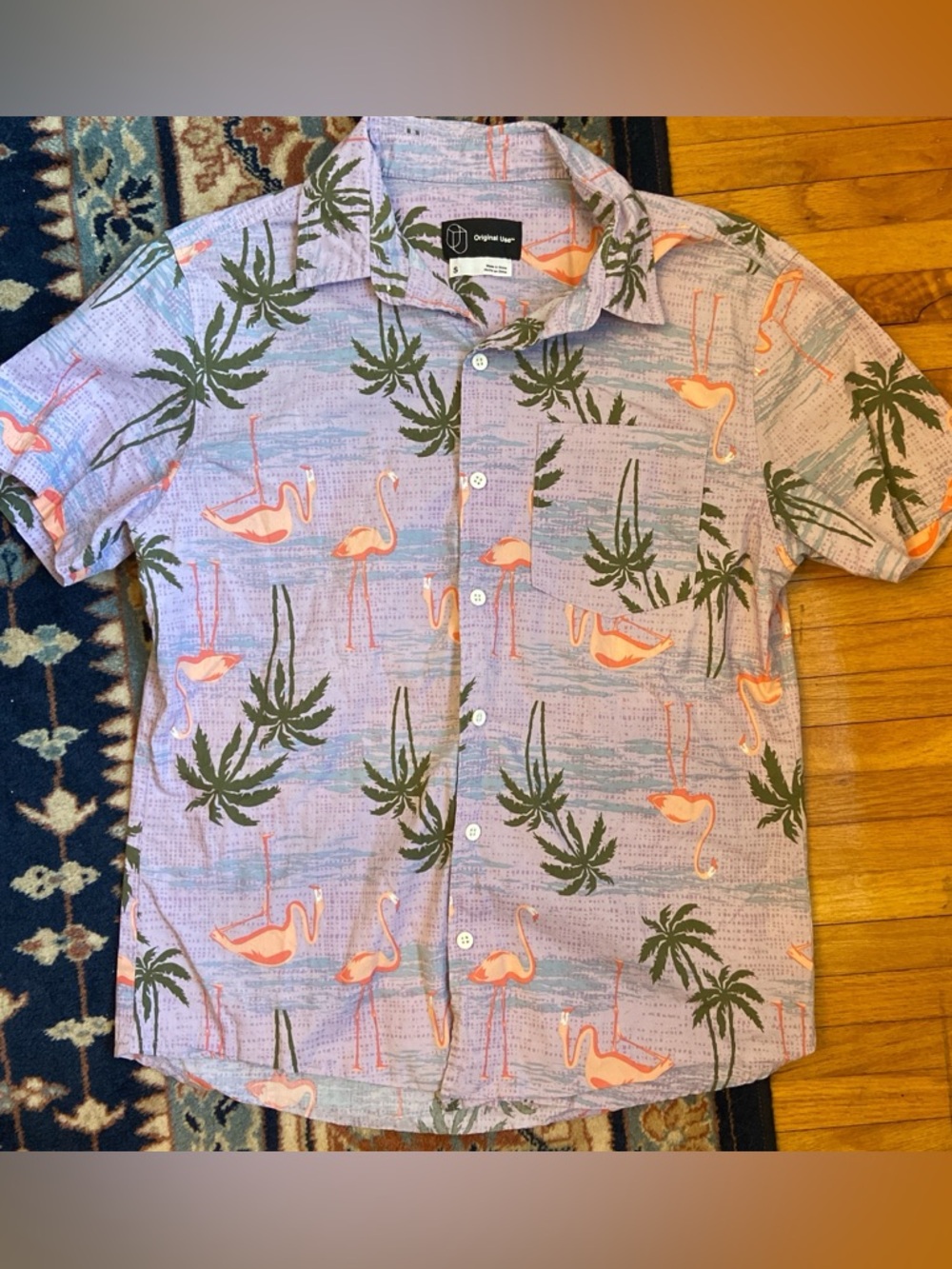 Original use flamingo button up short sleeve shirt